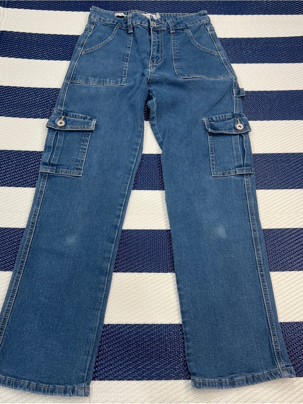 Celebrity Ace Men’s Y2K Denim Cargo Jeans Straight Leg Blue
